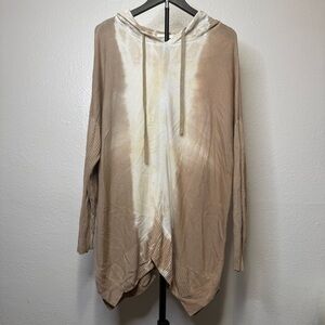 Stitchdrop Pullover Sharkbite Hem Tunic Hoodie In Beige & Ivory Size Large